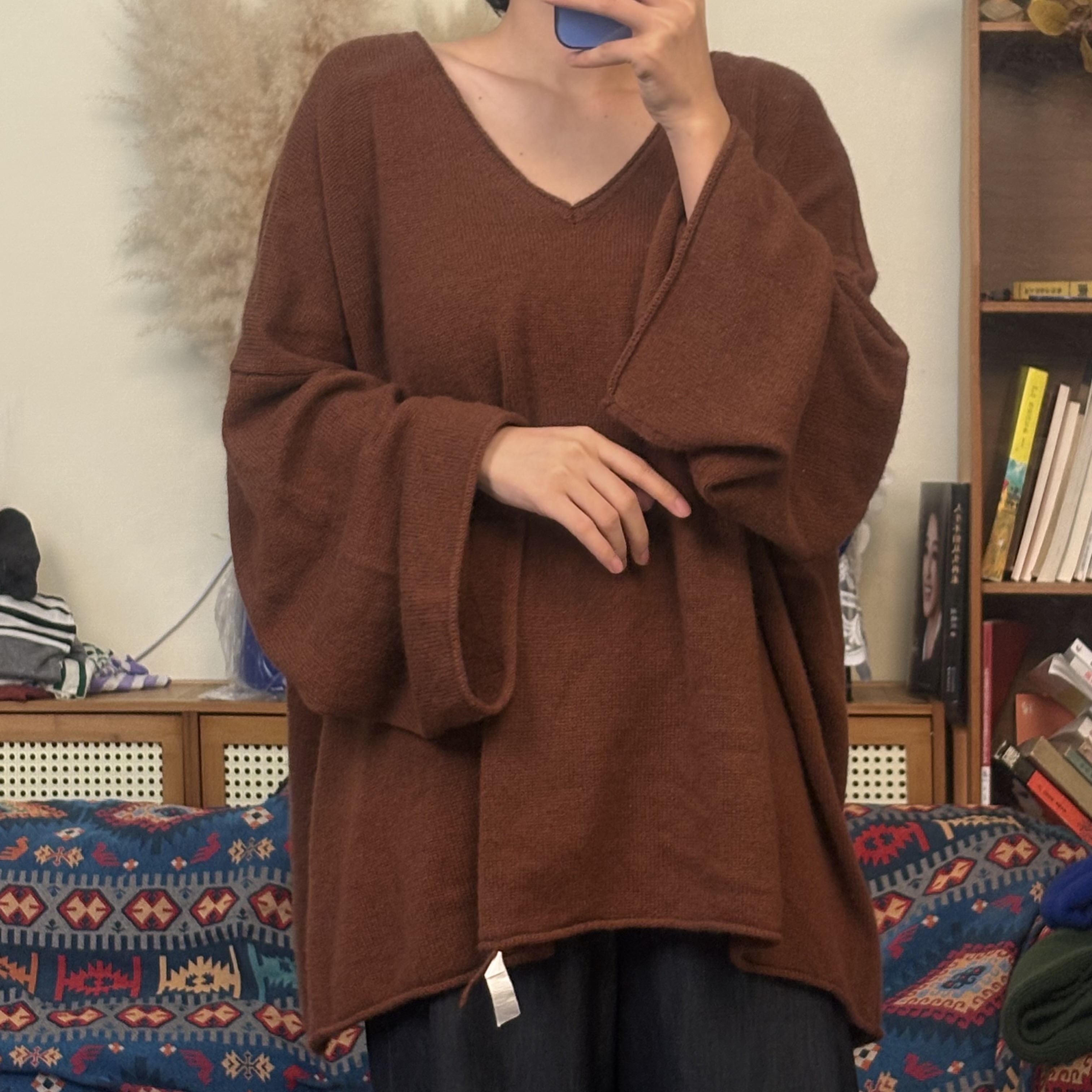 100%纯山羊绒大版V领纯色羊绒衫