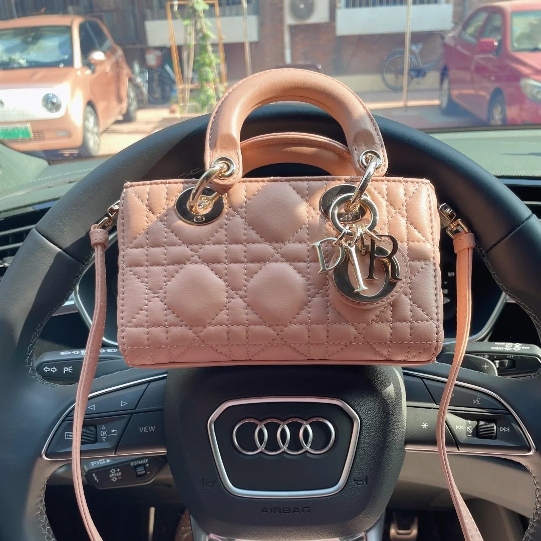 99新 DIOR/迪奥 mini横版戴妃包粉色 可手拎腕跨（1222）