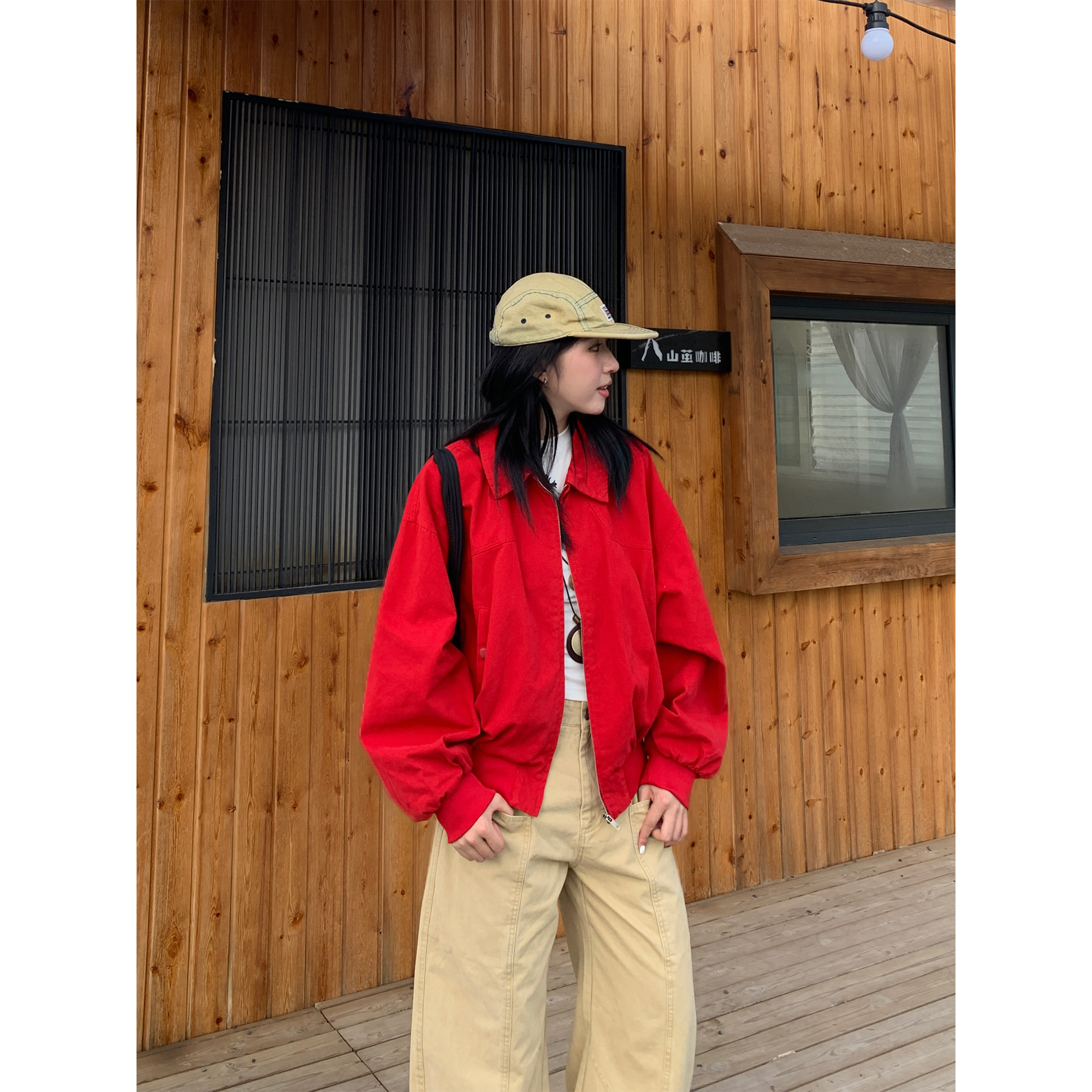 木子羊 美式廓形翻领工装夹克男女宽松休闲潮流百搭中性风外套
