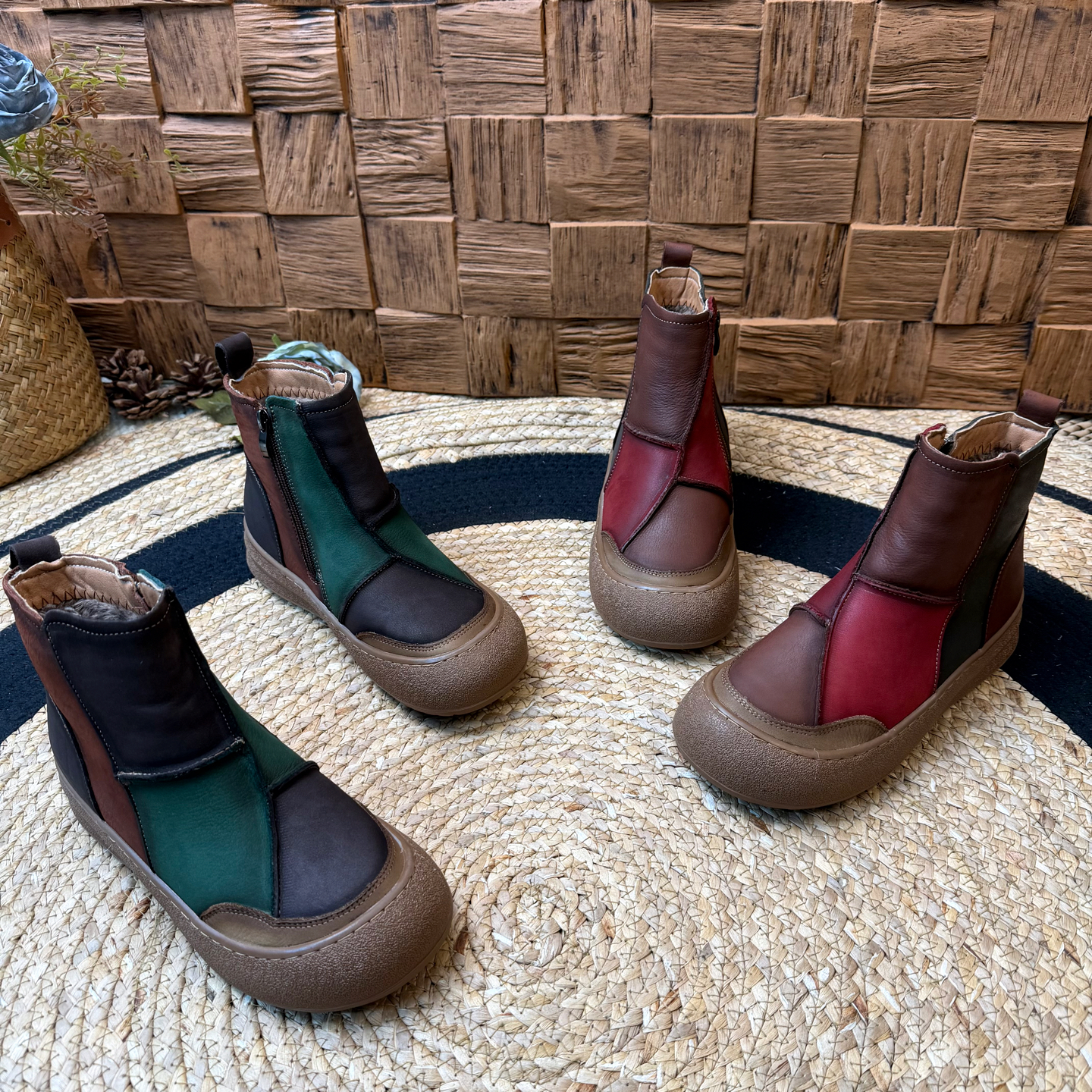 2608秋冬新款复古圆头短靴女头层牛皮拼色厚底休闲百搭马丁靴女