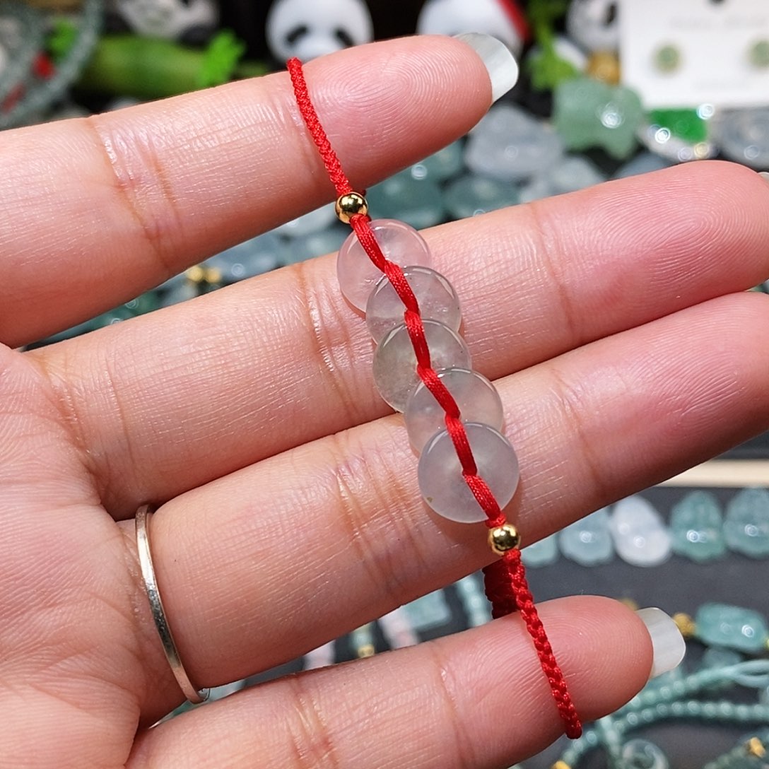 翡翠未镶嵌颈饰五帝钱红绳15