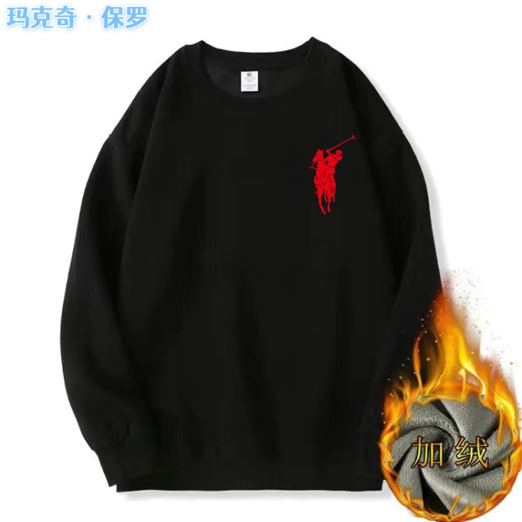 {刺绣战马}加绒长袖圆领卫衣保暖男士休闲加厚冬季套头