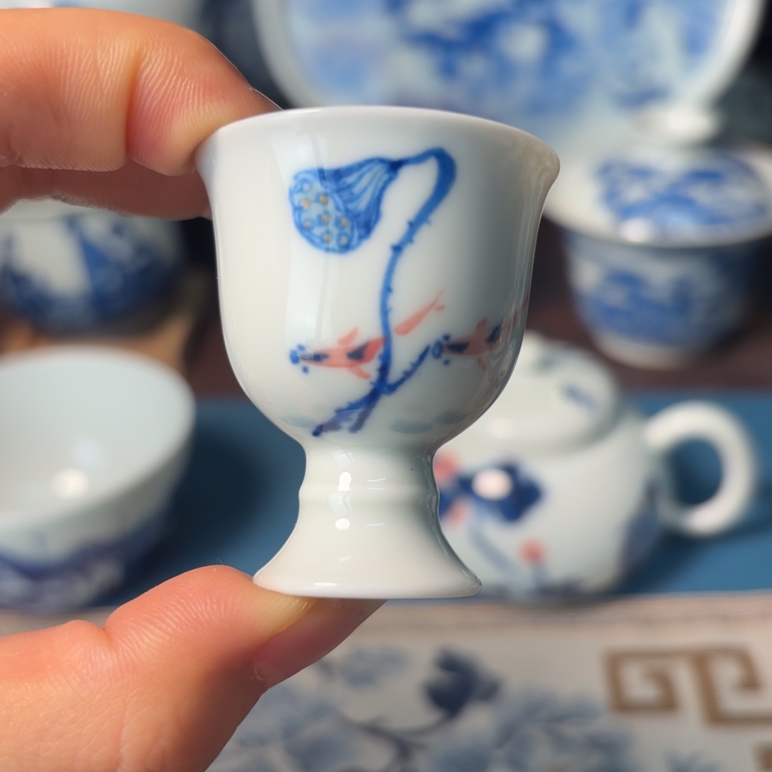 柴窑青花瓷写意杯