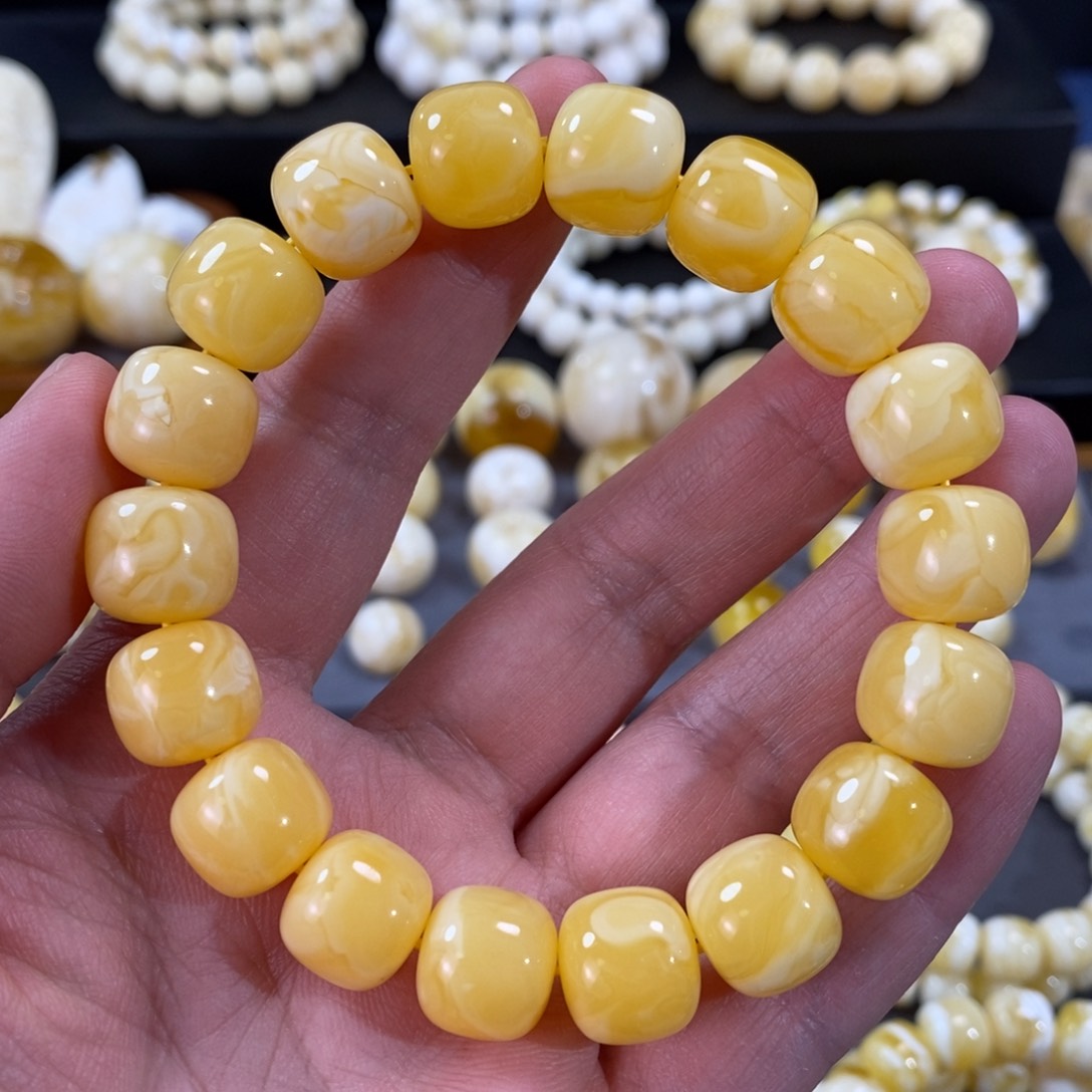 蜜蜡手串未镶嵌同料焦皮橘底老型手串13