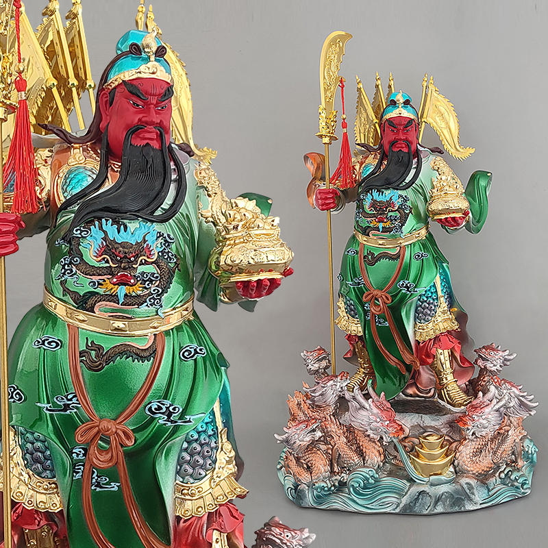 新款树脂武财神九龙关公关二爷像关帝圣君像家用招财开业供奉摆件