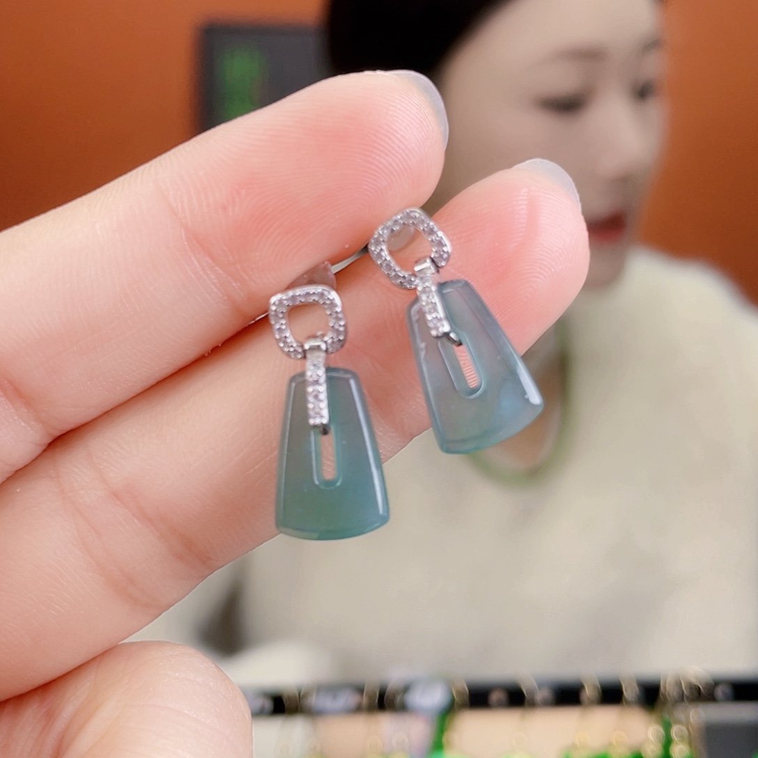 翡翠银S925镶嵌耳饰