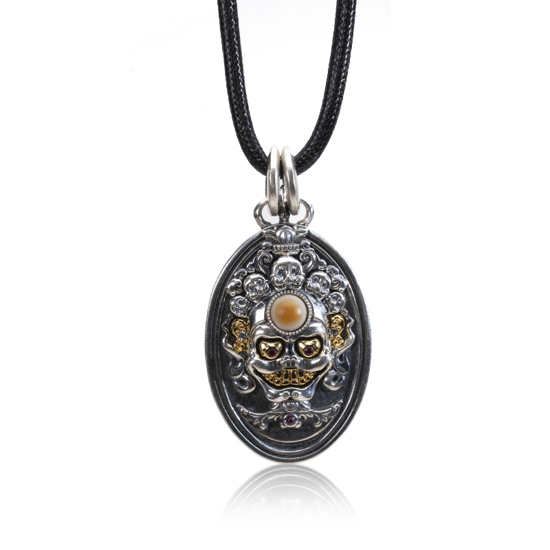 925银银制品 喜三福文创 狮驼岭骷髅头潮流百搭复古手工小众吊坠