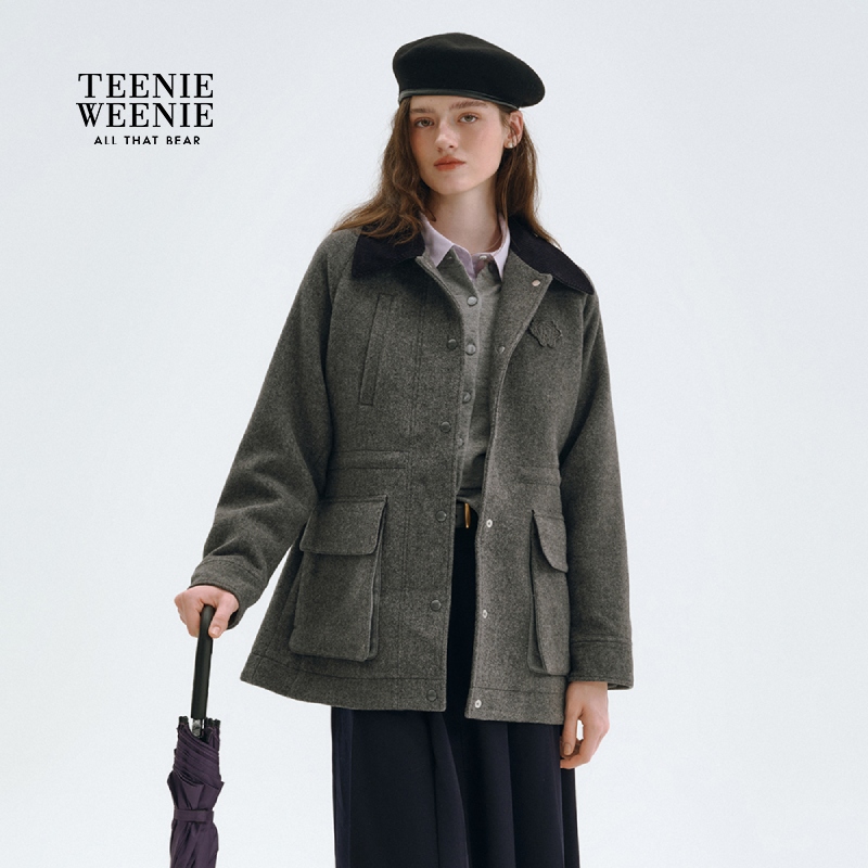 TeenieWeenie小熊女款2025秋季新款气质撞色翻领外套TTJW258TW3B