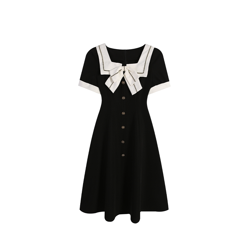 【五季家】夏季新款法式赫本显瘦遮肉小黑裙连衣裙ZL54423