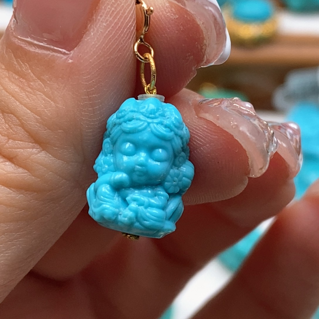 绿松石颈饰18K金镶嵌豆*丁