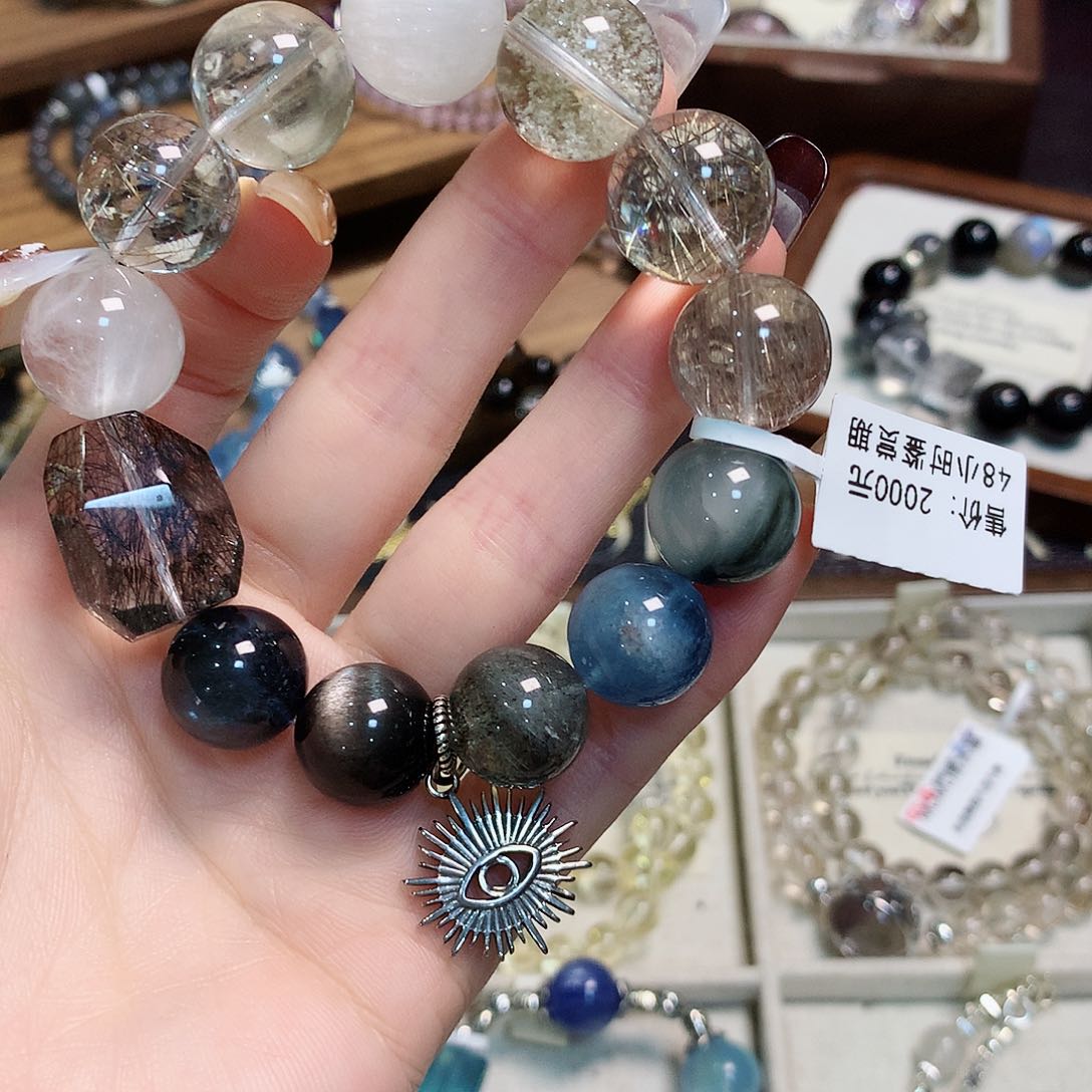 水晶手链银S925镶嵌漓*黑发晶设计款2000