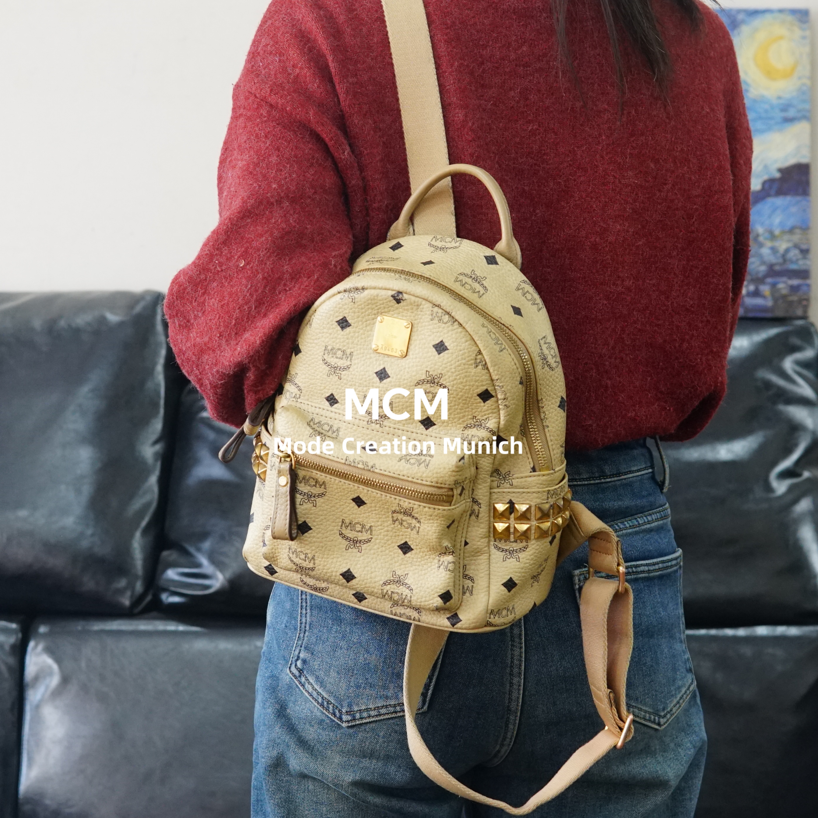 95新 MCM 米色双肩包/FYSD12513023/3023