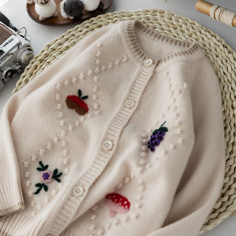 康赛妮纱线儿童纯羊绒衫女童开衫毛衣中大童宝宝韩版上衣针织外套