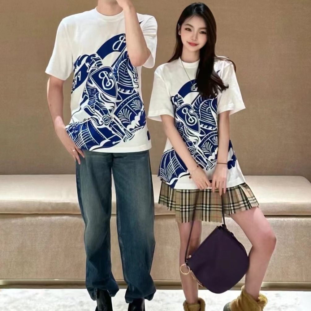 未使用 BURBERRY/博柏利 蓝色大战马印花logo短袖T恤