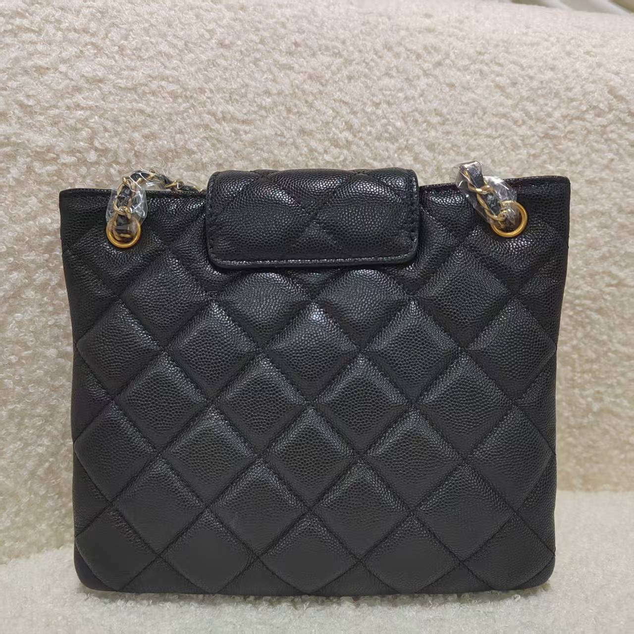 手工打造女士包手拎斜跨黑色酱眼翻盖黑金色20cm