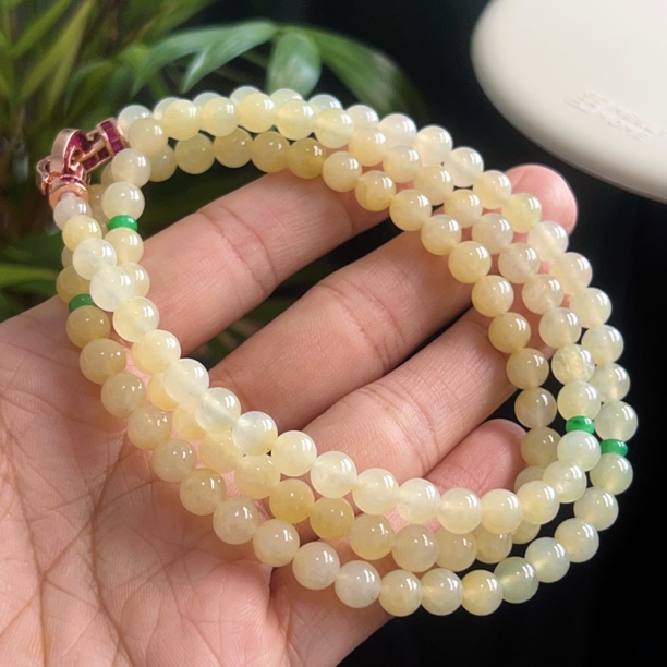 天然翡翠珠链手串冰种黄色飘花卡6女款素圈女士珠珠隔珠多层渐变