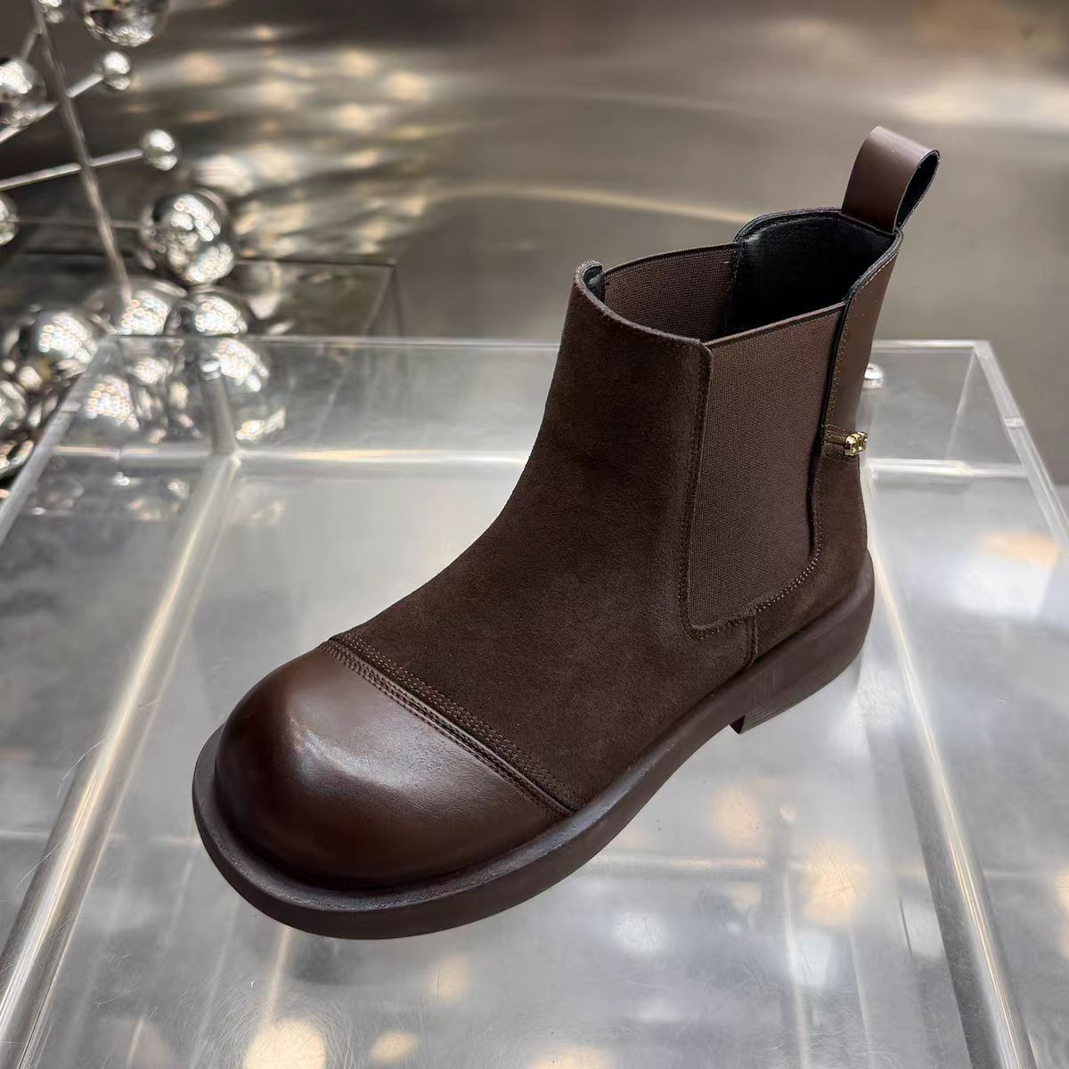 （大鹅）简约烟筒靴女2025秋冬季新款英伦风小短靴5WC-8779-12