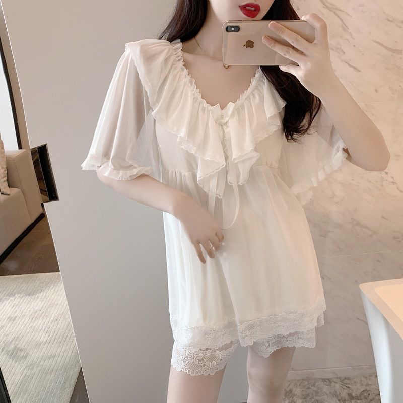 睡衣女夏季带胸垫2025年新款时尚网纱薄款可爱家居服两件套装