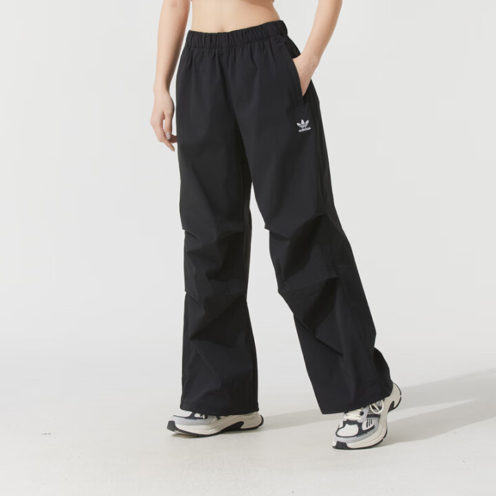 adidas/阿迪达斯舒适纯色简约阔腿休闲裤女款黑色JD0785