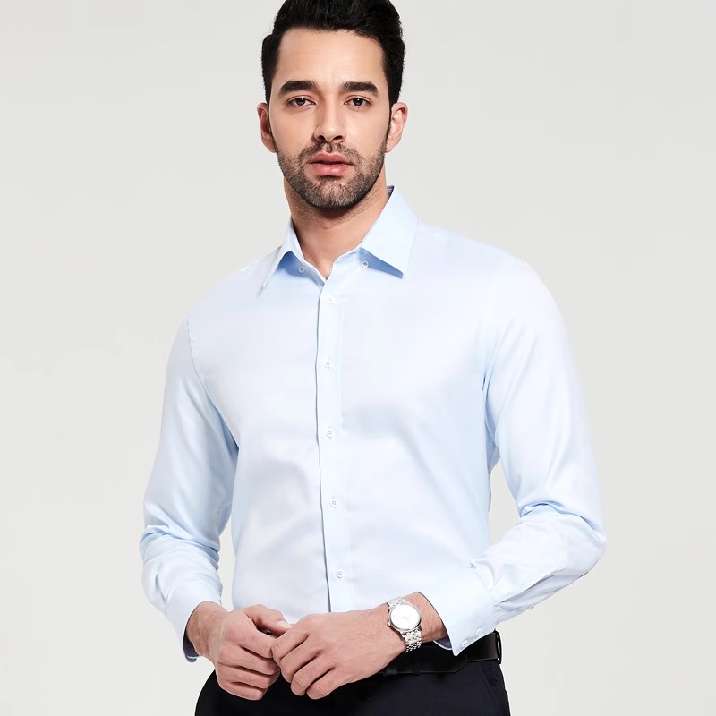 免烫男插肩袖贴布极简风长袖衬衫修身男装商务休闲