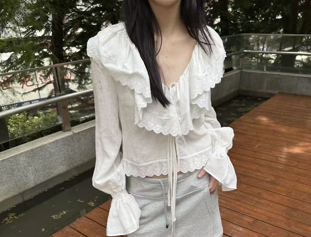 【NANA】小众设计感V领花苞抽绳衬衫57148