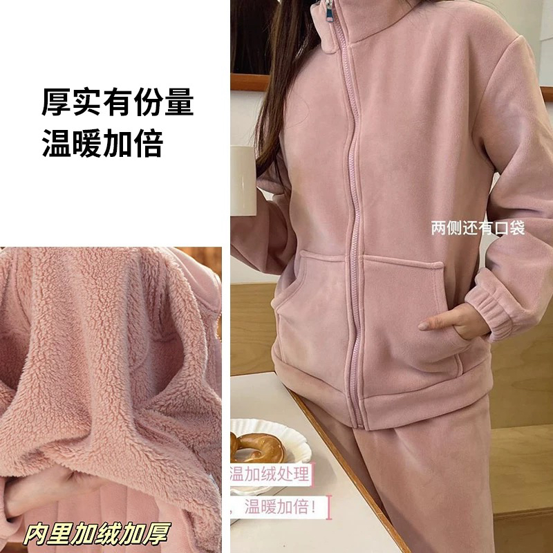 2025升级四代海豚绒秋冬情侣款加绒加厚可外穿立领睡衣套装