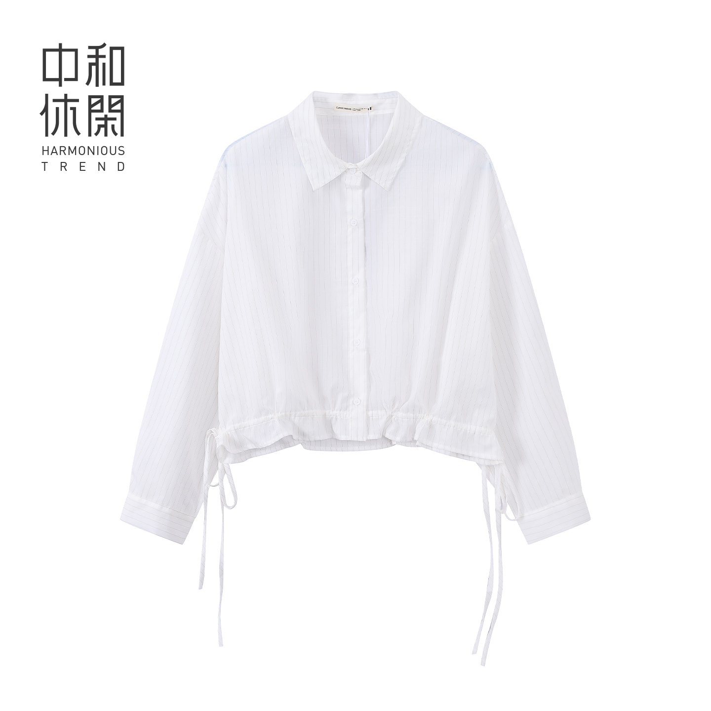 中和休闲女装短款收腰长袖衬衫女2025秋季新款宽松翻领衬衣外套