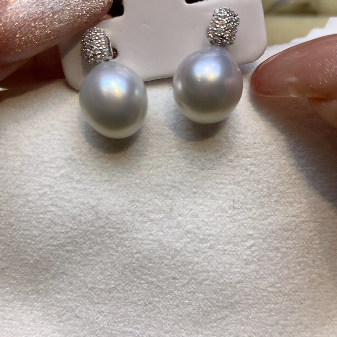 银S925镶嵌耳饰海水珍珠