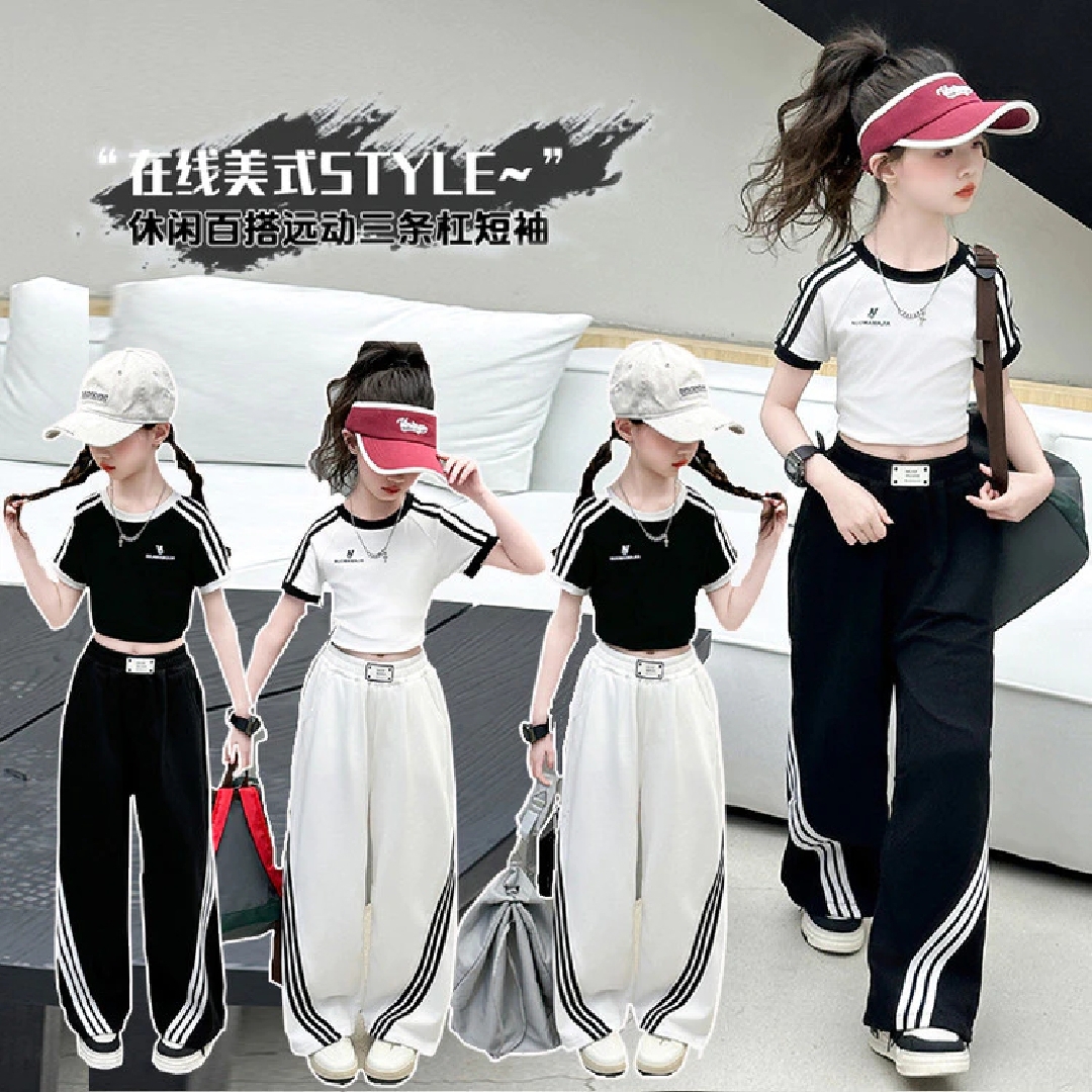 女大童夏装套装2025新款小女孩短袖薄款阔腿裤两件套夏季潮