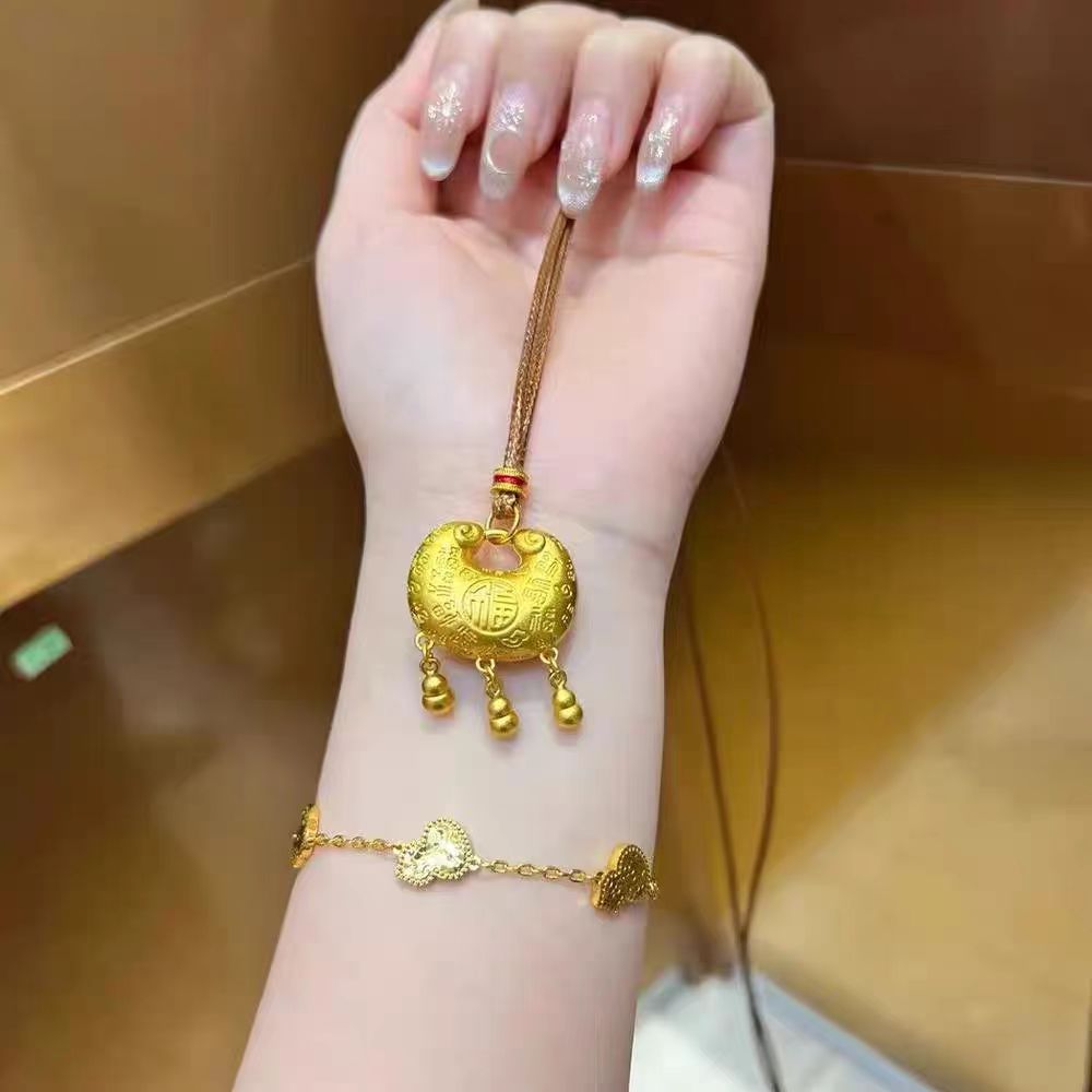 吊坠足银 足银百福葫芦平安锁吊坠时尚古法