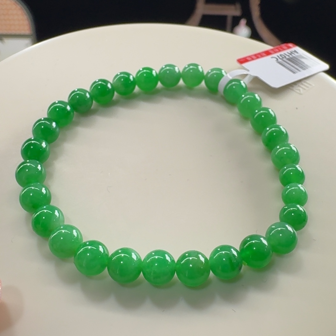 未镶嵌手串翡翠冰胶正阳绿串6.2/5.3 色标！