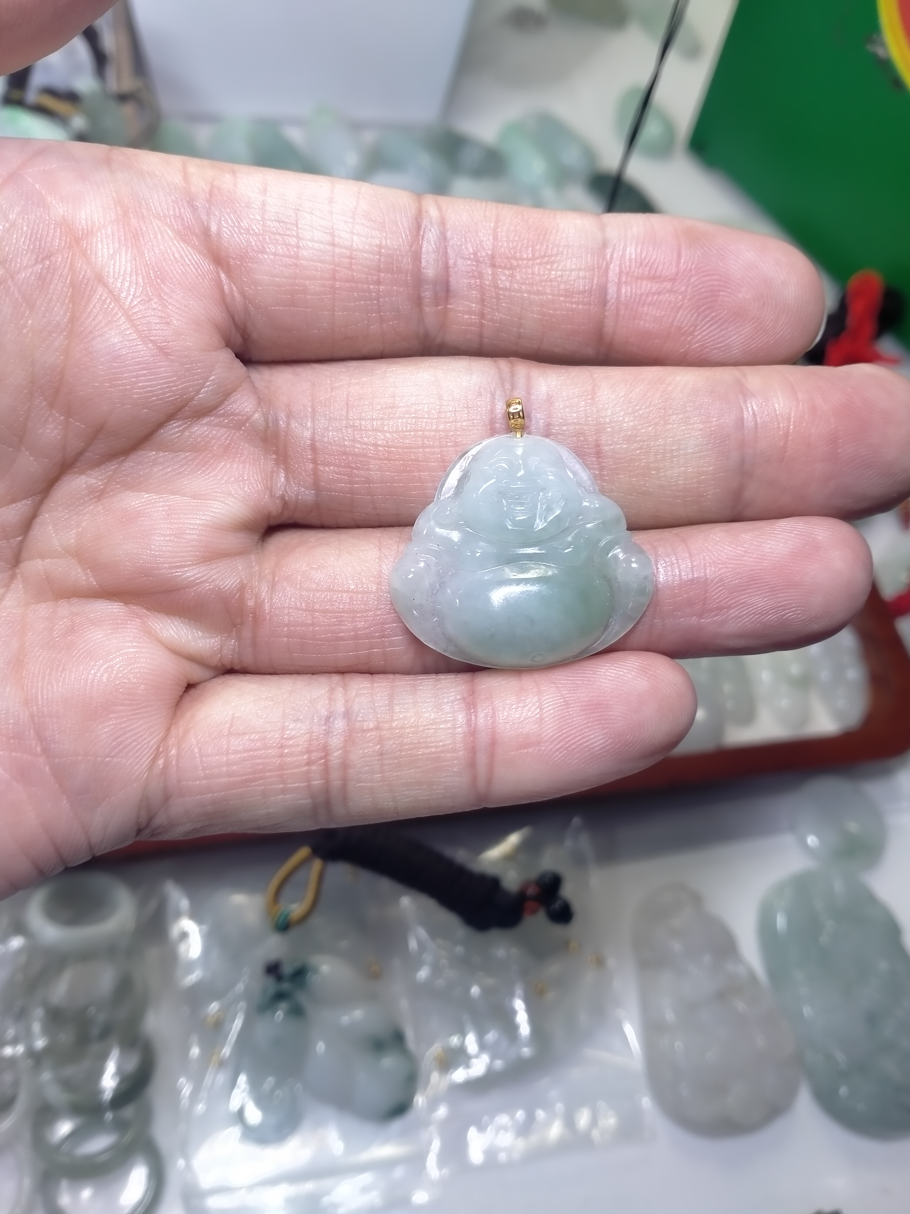 艺萱翡翠，天然A货翡翠佛公挂件（尺寸约25X29X5.5）