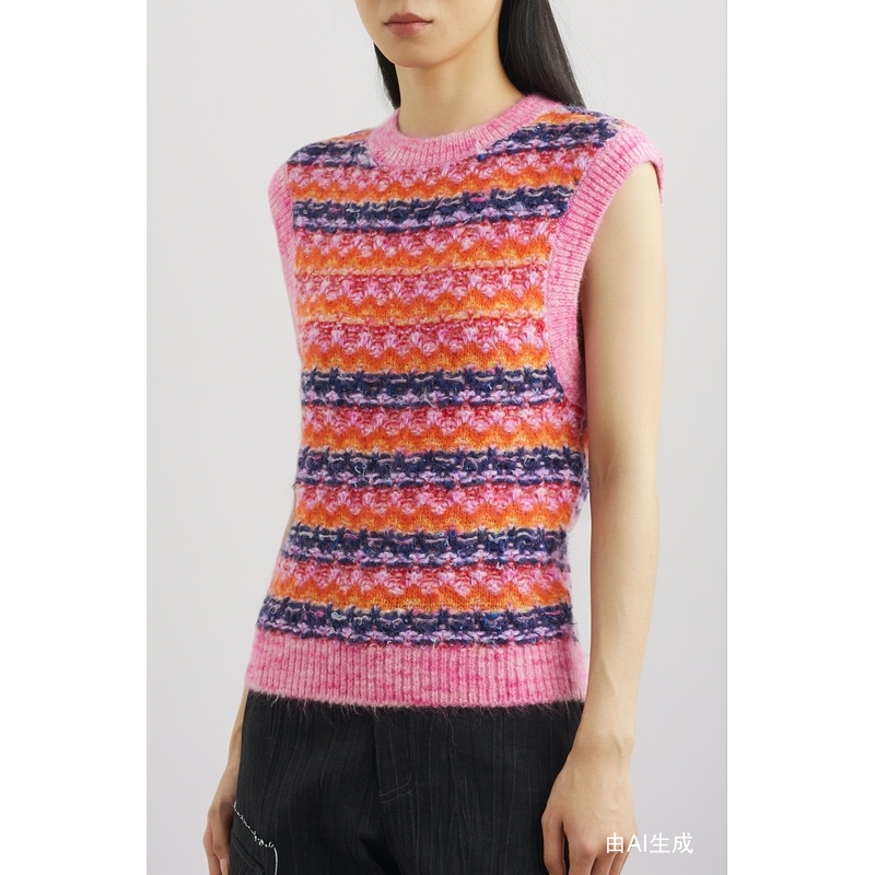 [折扣]Andersson Bell 女提花条纹羊毛针织背心马甲