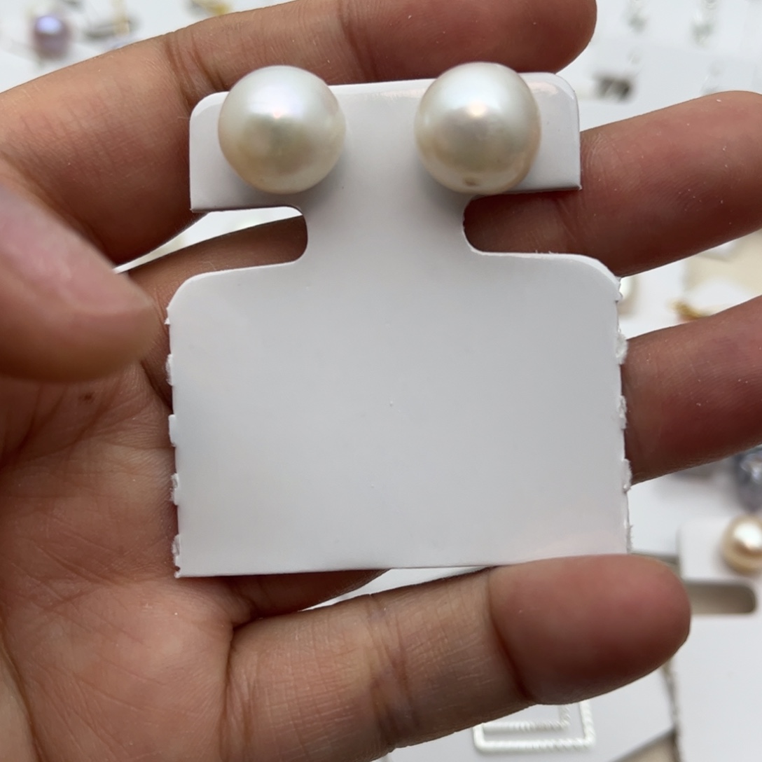 淡水珍珠耳饰足银镀金镶嵌