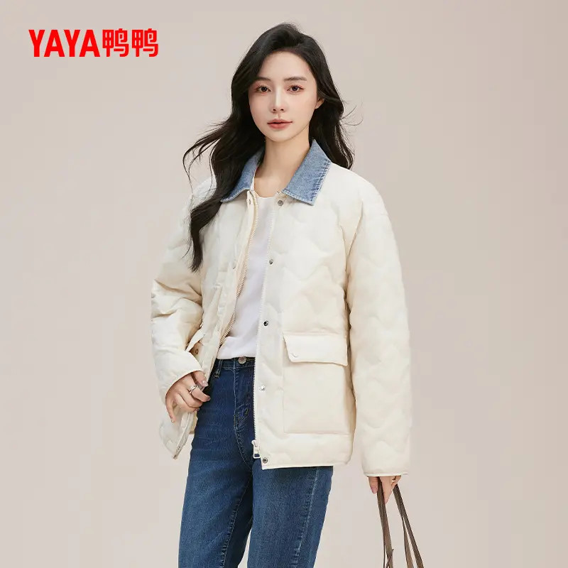 YAYA/鸭鸭羽绒服女短款秋冬时尚翻领韩版菱格保暖外套YE5B600845L
