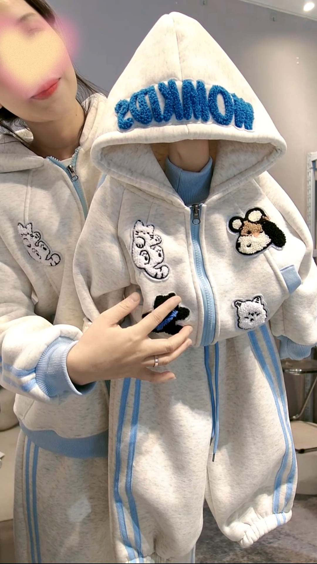 【加绒套装】贴布绣新款男女童套装时尚百搭休闲舒适上衣拉链两件套