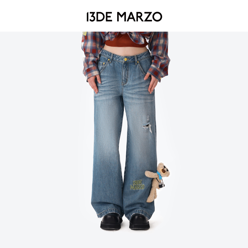 13DE MARZO女士 2025秋季新款机票直筒裤休闲长裤牛仔裤专柜同款