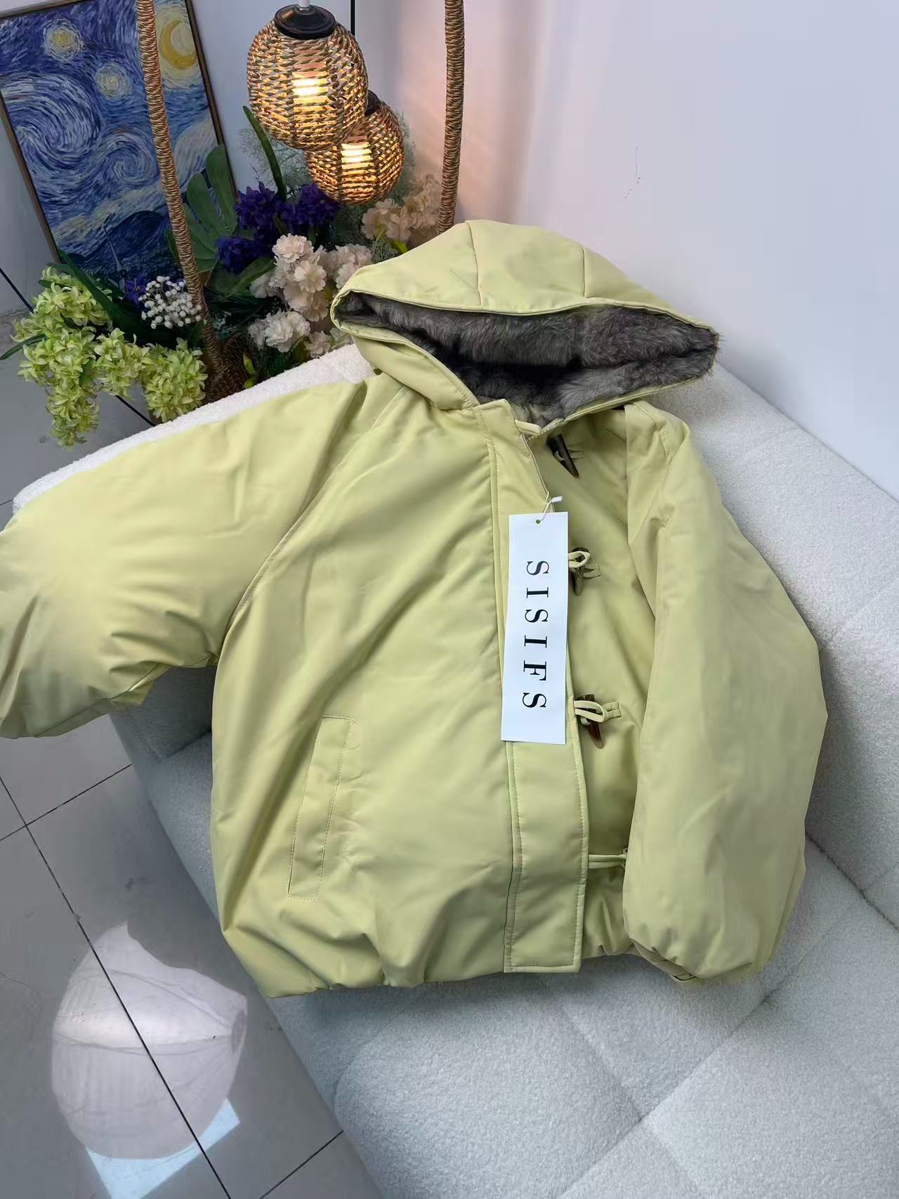 550区25015黄色常规款宽松型连帽潮流毛领韩版