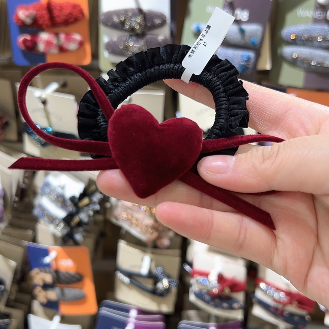 布艺非金属红色爱心蝴蝶结面膜圈
