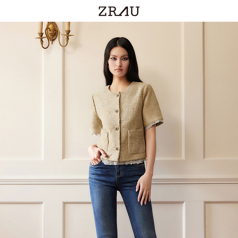 【达人专属】ZRAU新款小香风花边短外套女宽松Z1243W0048
