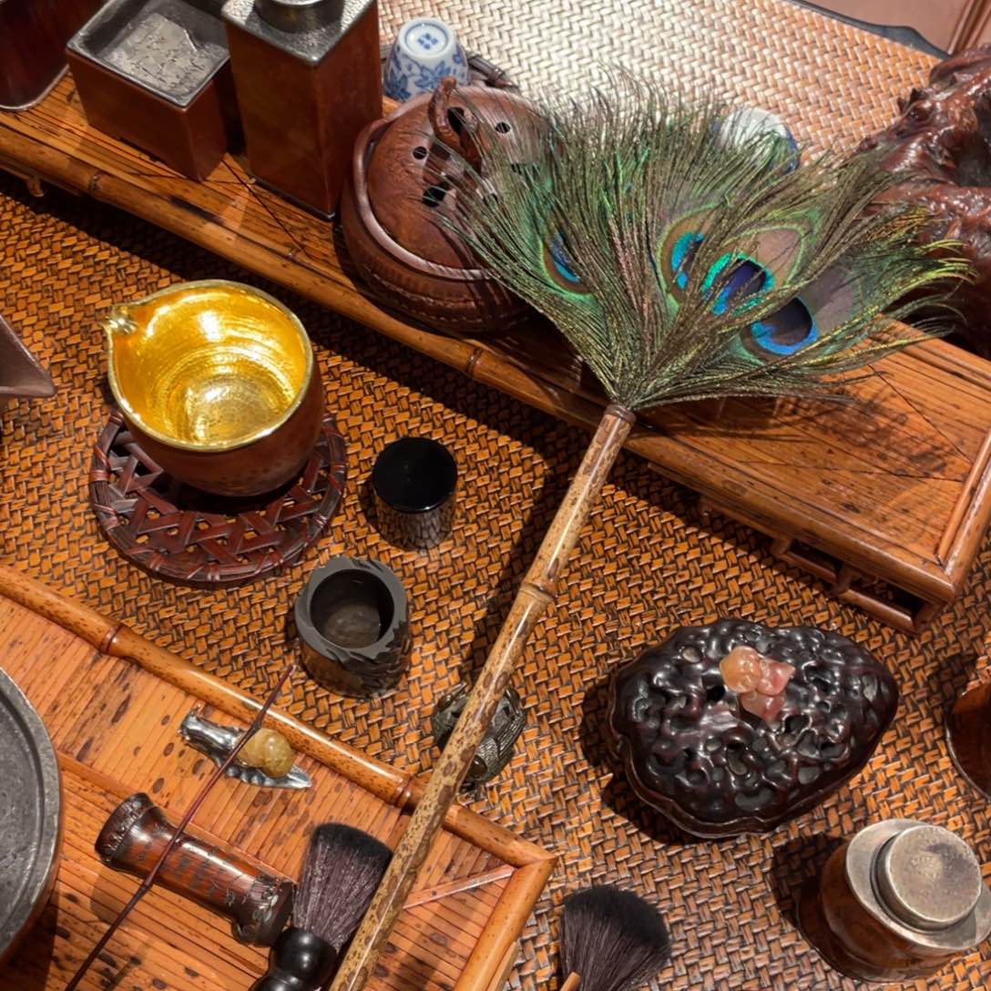 紫砂茶案孔雀毛佛尘孔雀毛佛尘