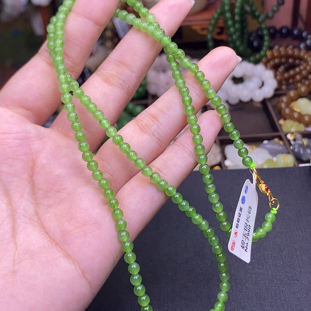 和田玉未镶嵌颈饰碧玉米珠链4mm