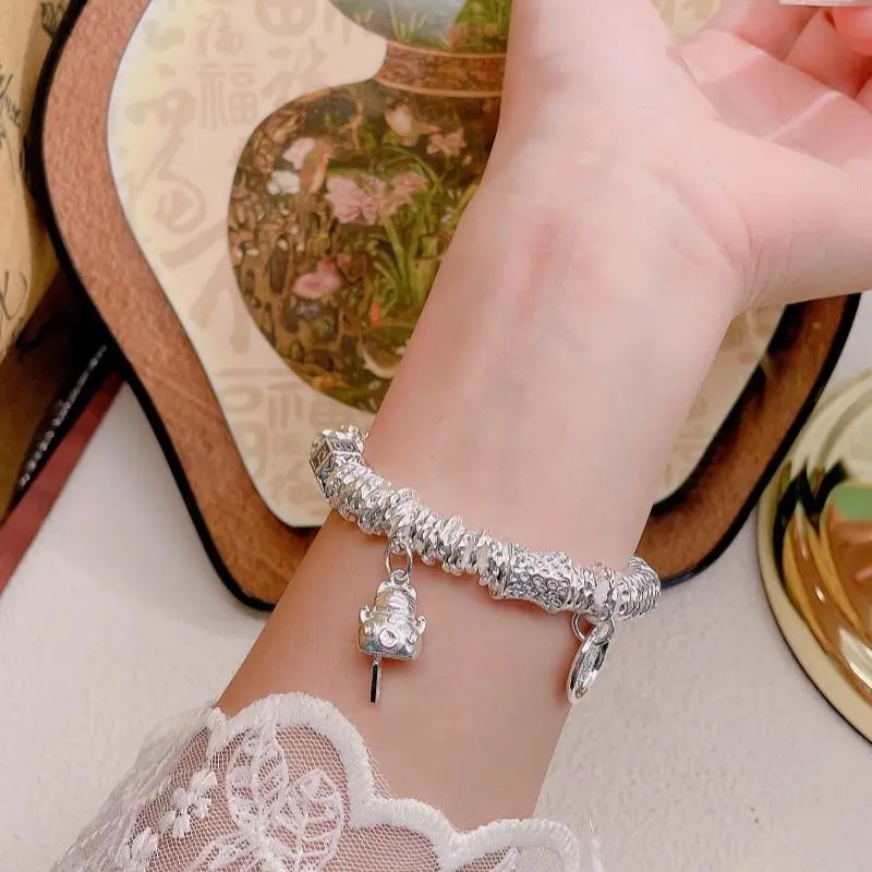 足银手链 招财猫 999.9招财盘缠手链女旺财运聚财纯银手串