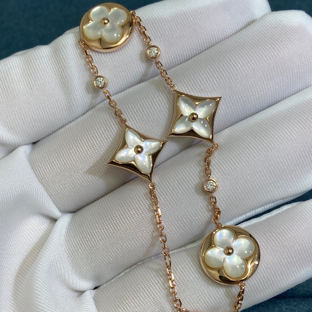 18k金老花手链镶嵌天然钻石贝母手链