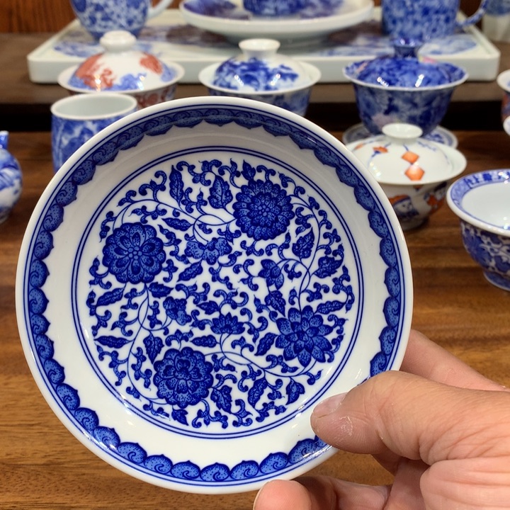 柴窑青花缠枝连壶承