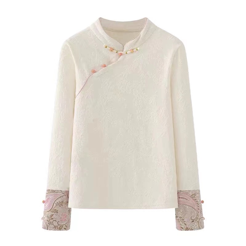 【南浦月】新中式立领打底衬衫女秋冬新款加绒改良国风马甲内搭上衣