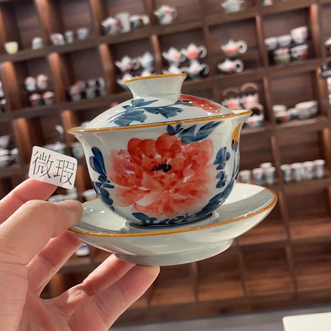 釉下手绘茶具微瑕