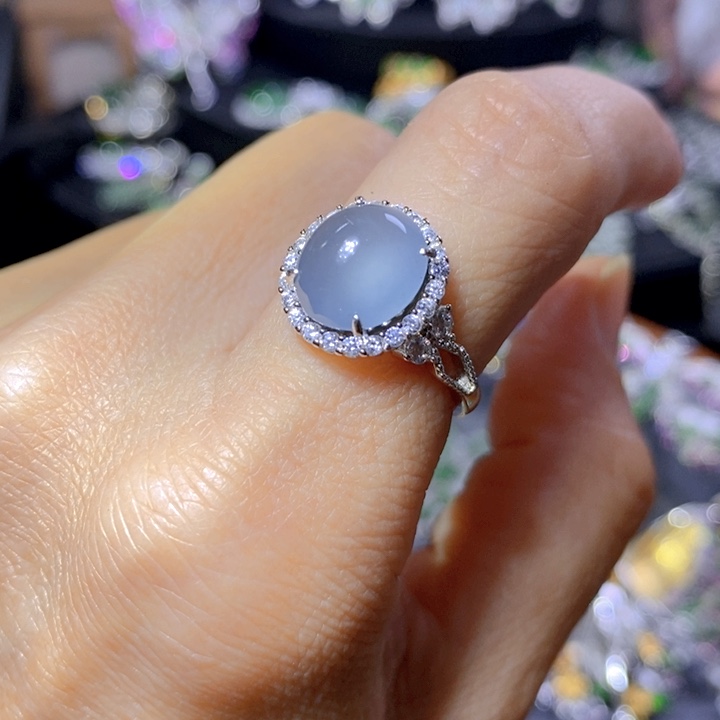 翡翠戒指银S925镶嵌天然翡翠