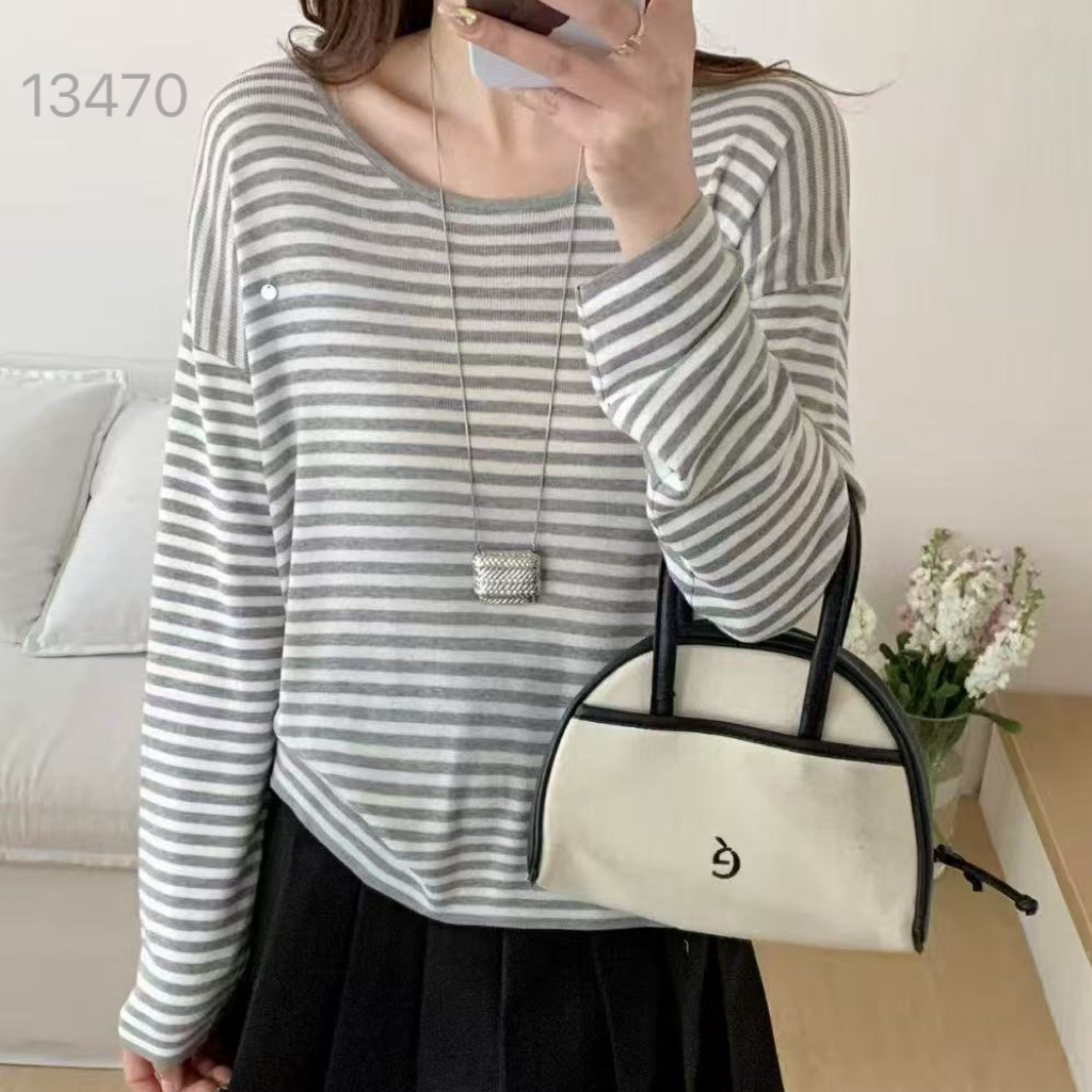 13470（部分无水洗唛，介意慎拍）WANGDAN新款U型领条纹针织防晒
