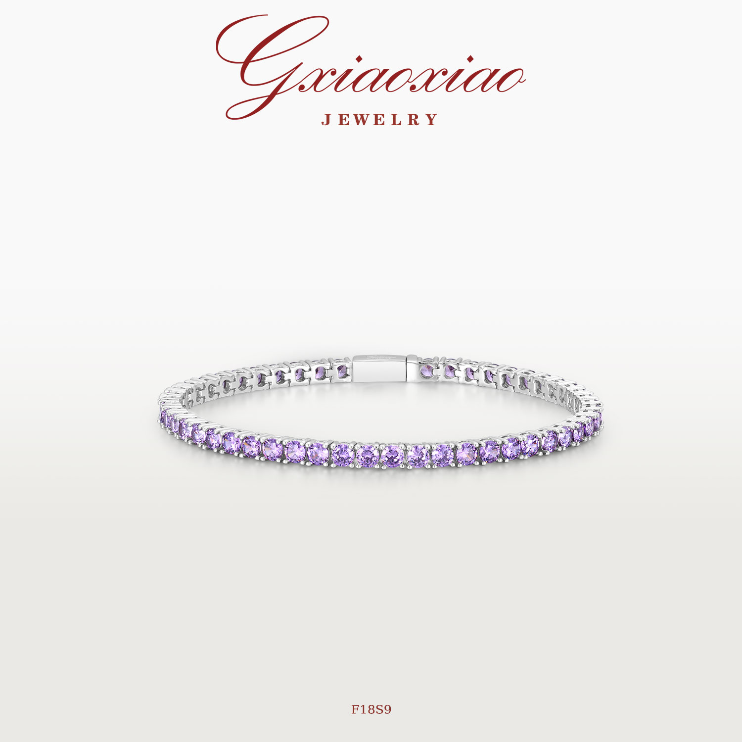 G XIAOXIAO 高级感小众百搭网球链满镶紫色手链 F18S9